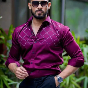 Starry beaded wine berry premium cotton shirt